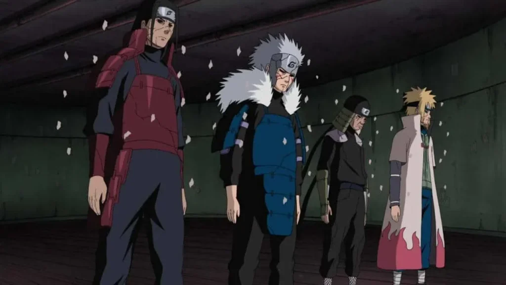 Orochimaru revive os 4 Hokages durante a guerra