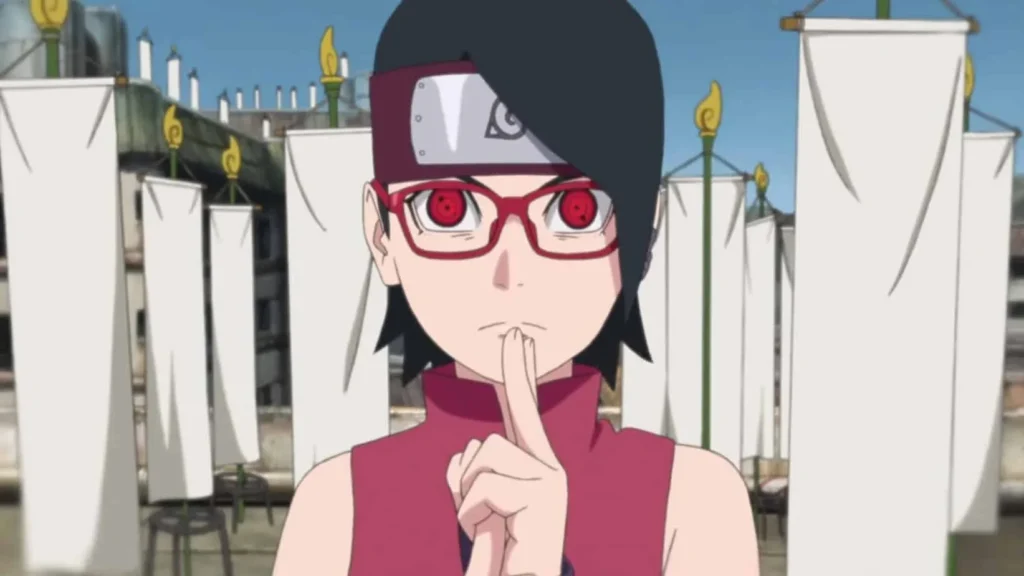 Sarada usa o Sharingan durante o Exame Chunin