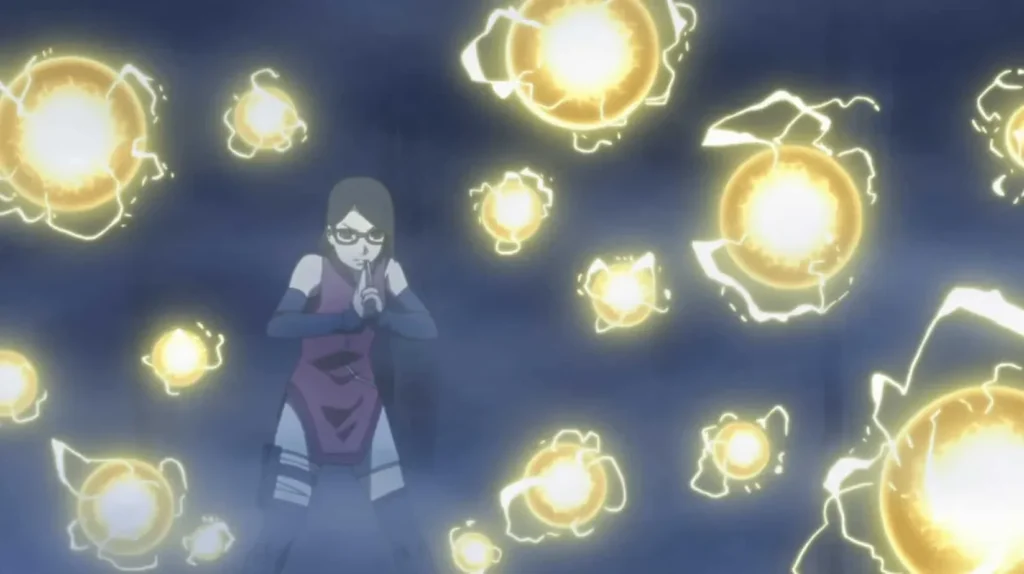 Sarada usando Raiton