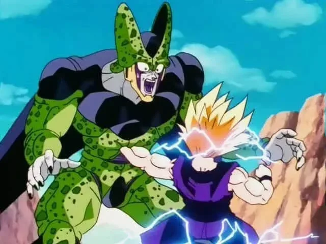 Gohan golpeia Cell