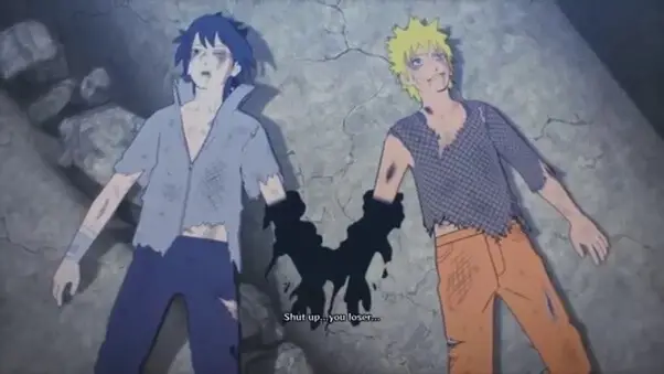 Sasuke e Naruto após perderem os braços