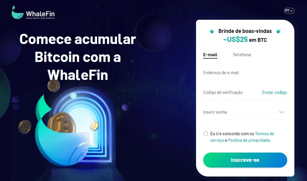 Carteira de criptomoedas WhaleFin oferece brinde de $25 em BTC