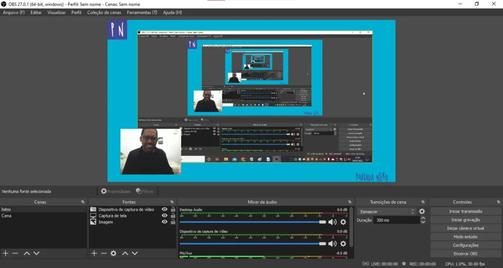 Marcos configurando o OBS