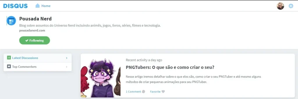 Perfil da Pousada Nerd no Disqus