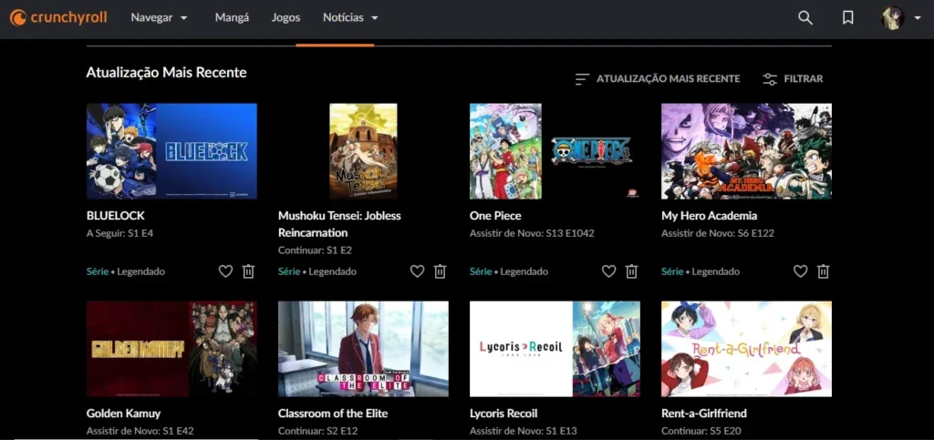 Área do usuário Crunchyroll