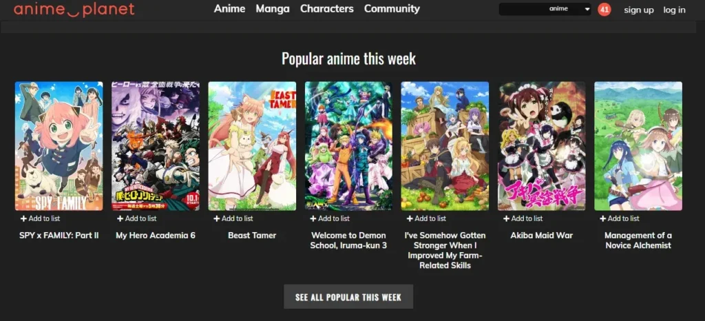 Animes populares no Anime Planet essa semana