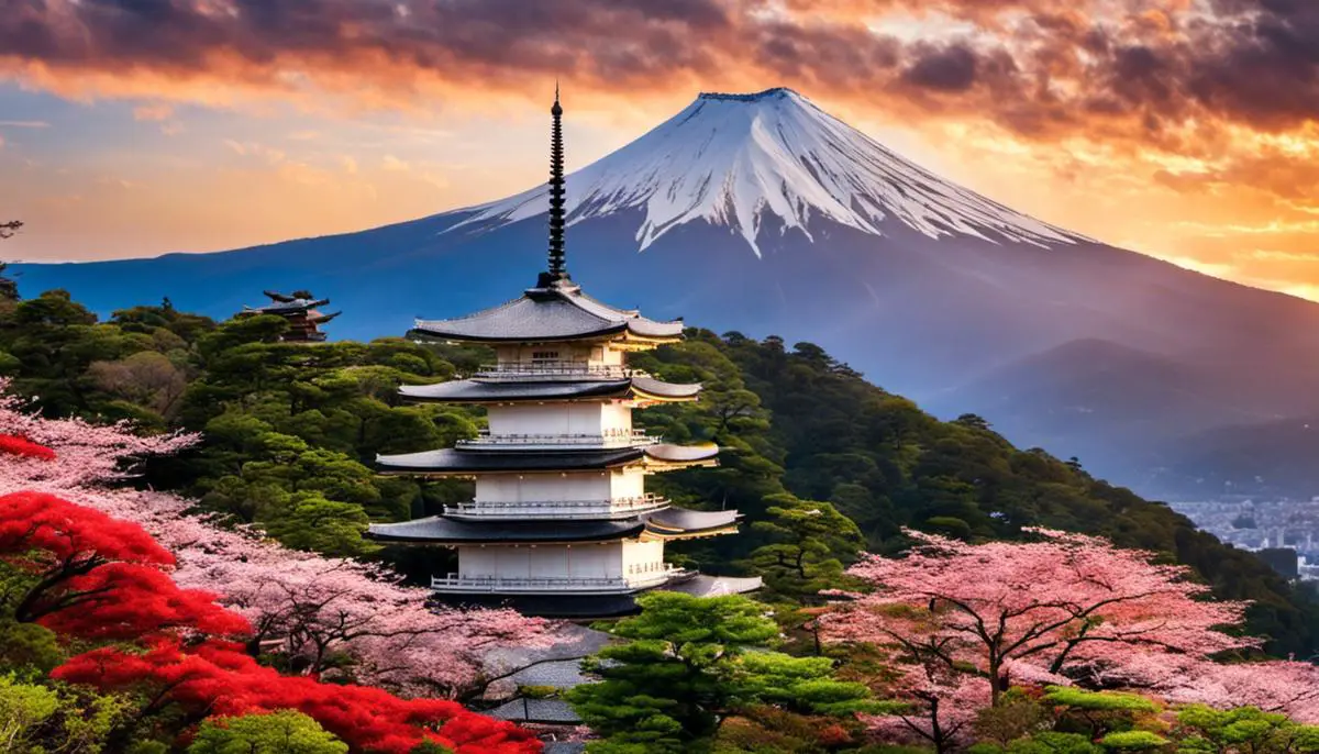 A beautiful image showcasing some of Japan's famous tourist attractions.