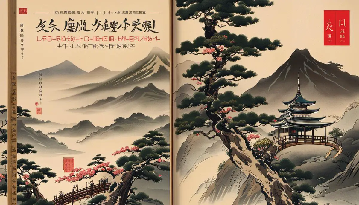 Uma imagem de livros japoneses com a escrita em japonês no topo